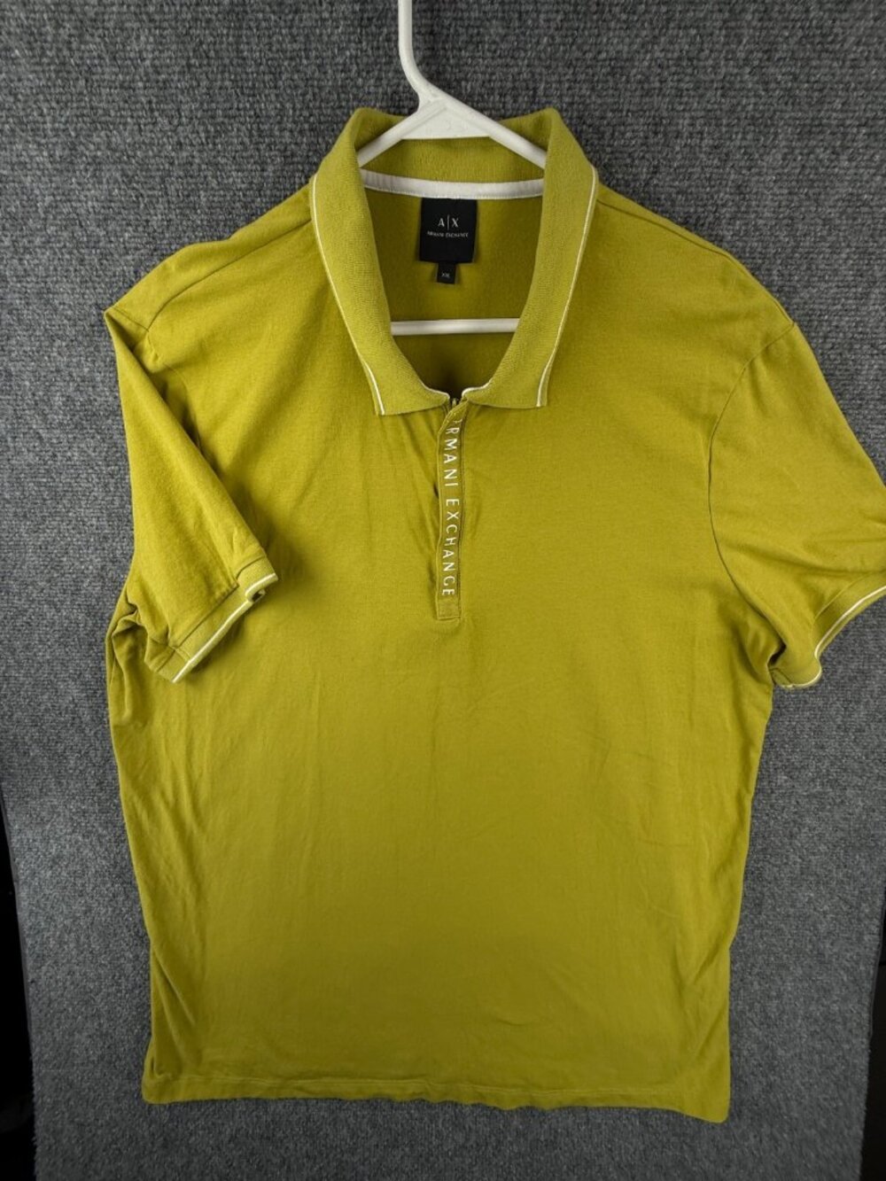 Armani Exchange Polo Shirt 2XL 1/4 Zip Green Stretch Short Sleeve Spell Out Logo